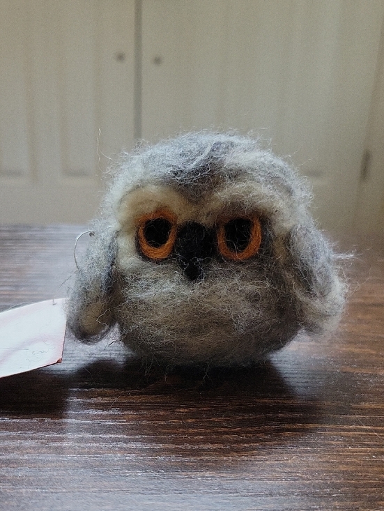 Other - Handmade Felted Owl Plush - Gray with Orange Eyes